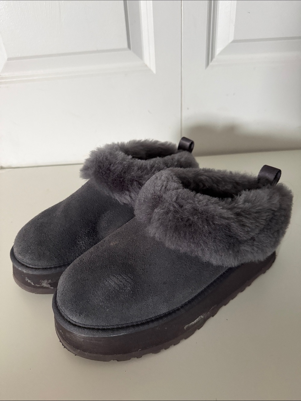 UGG Gray Shearling Clog Slippers